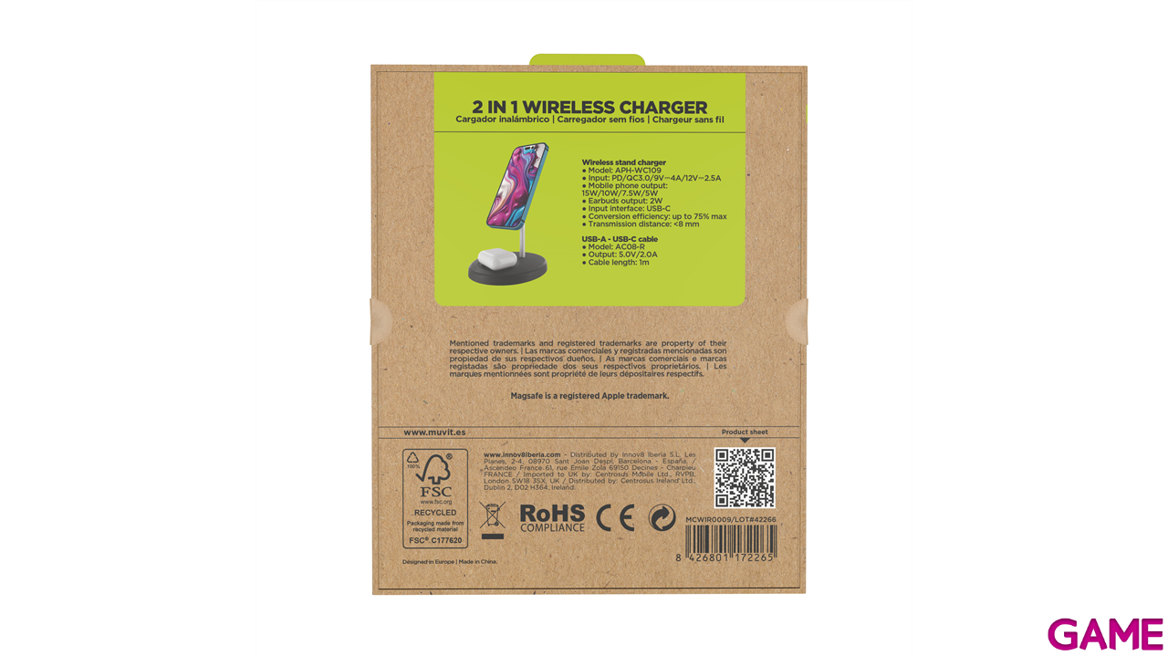 Cargador Muvit  2 en 1 Magsafe + iWatch/Airpods Negro-5