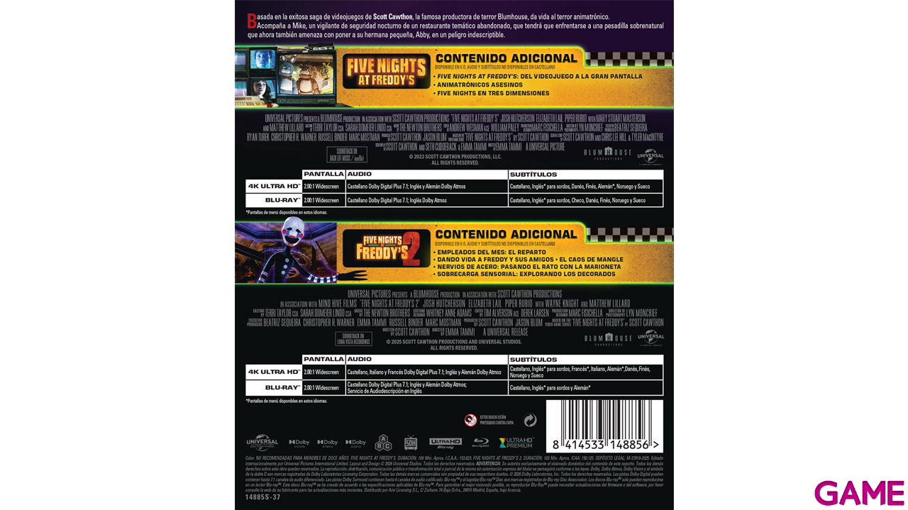 Pack Five Nights at Freddy’s 1 + 2 4K + BD-0