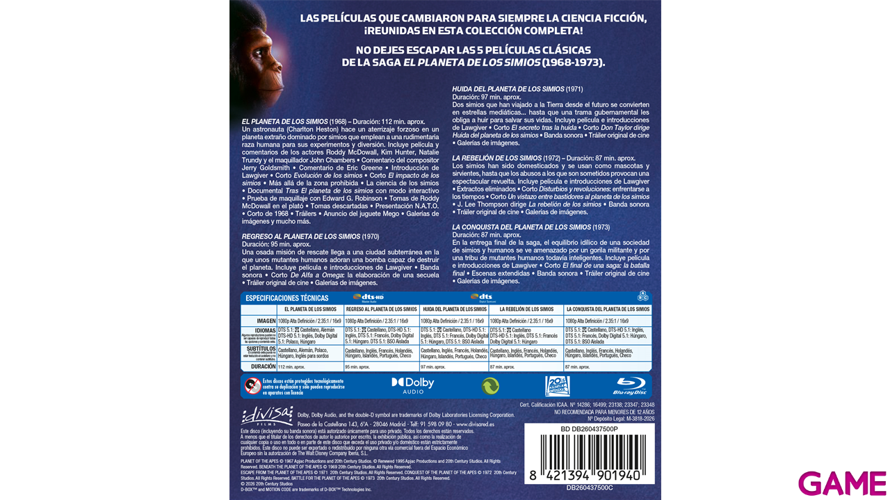 Pack El Planeta de los Simios 5 Películas (1968-1973)-0