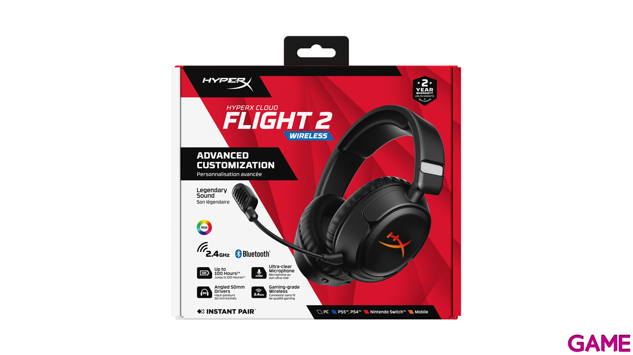 HyperX Cloud Flight 2 Wireless Bluetooth RGB Negro PC- PS5 - PS4 - NSW - Movil - Auriculares Gaming-9