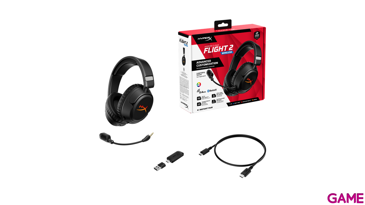 HyperX Cloud Flight 2 Wireless Bluetooth RGB Negro PC- PS5 - PS4 - NSW - Movil - Auriculares Gaming-6