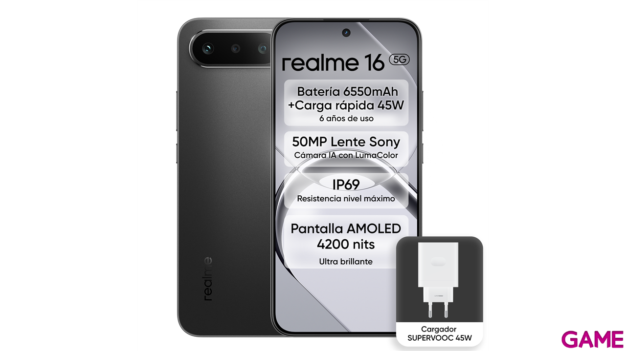 Realme 16 5G 8/256 Black + Cargador 45W-1