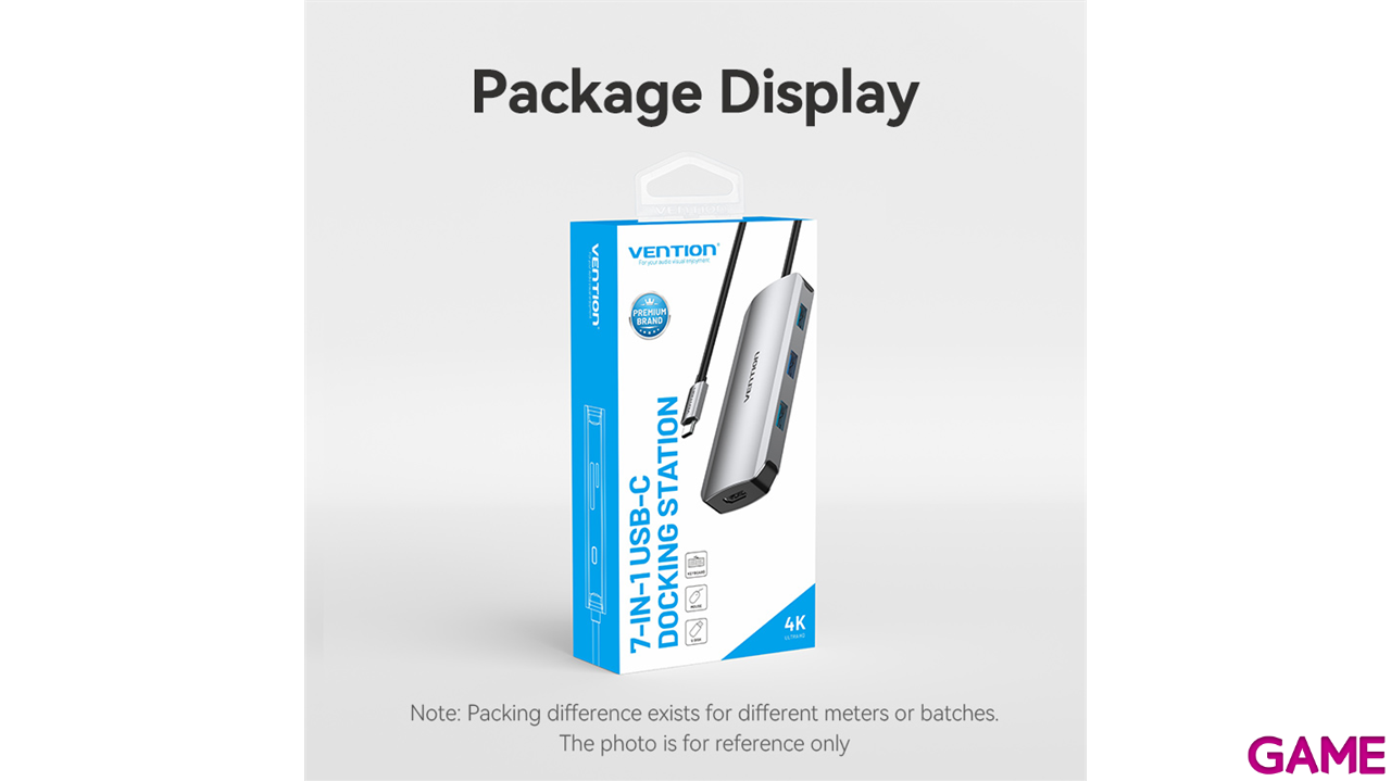 Vention Docking Station Hub USB-C 7 en1 USB-C a HDMI 4K/USB-A3.0x3/lector tarjetas/Carga 100W  0.15m Aluminio-2