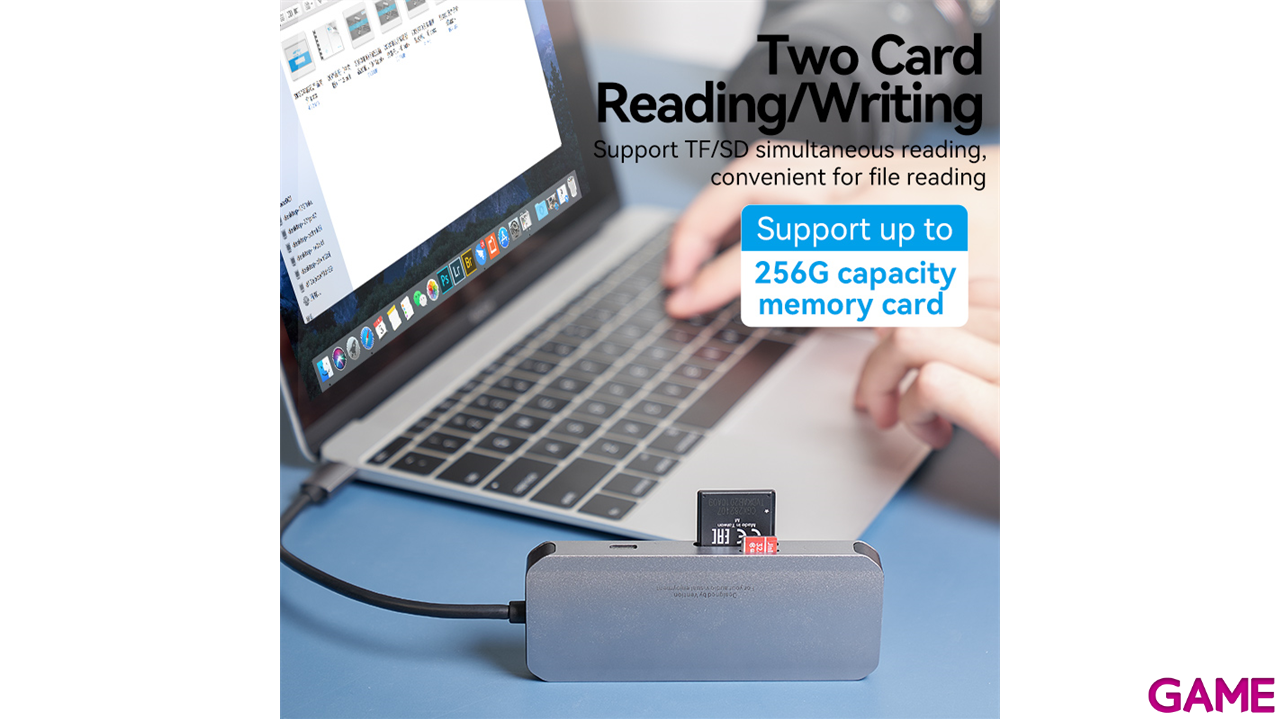Vention Docking Station Hub USB-C 7 en1 USB-C a HDMI 4K/USB-A3.0x3/lector tarjetas/Carga 100W  0.15m Aluminio-4