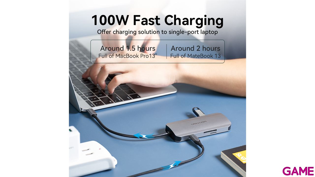 Vention Docking Station Hub USB-C 7 en1 USB-C a HDMI 4K/USB-A3.0x3/lector tarjetas/Carga 100W  0.15m Aluminio-5
