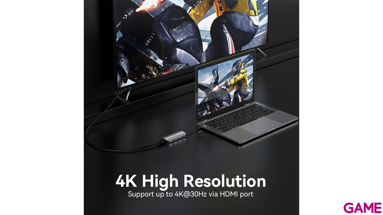 Vention Docking Station Hub USB-C 7 en1 USB-C a HDMI 4K/USB-A3.0x3/lector tarjetas/Carga 100W  0.15m Aluminio-7