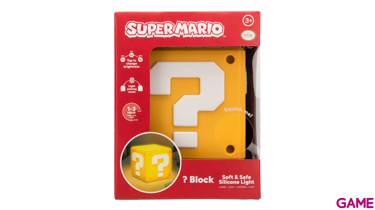 Lámpara de silicona recargable Super Mario Question Block SquishyGlo de 14 cm-0