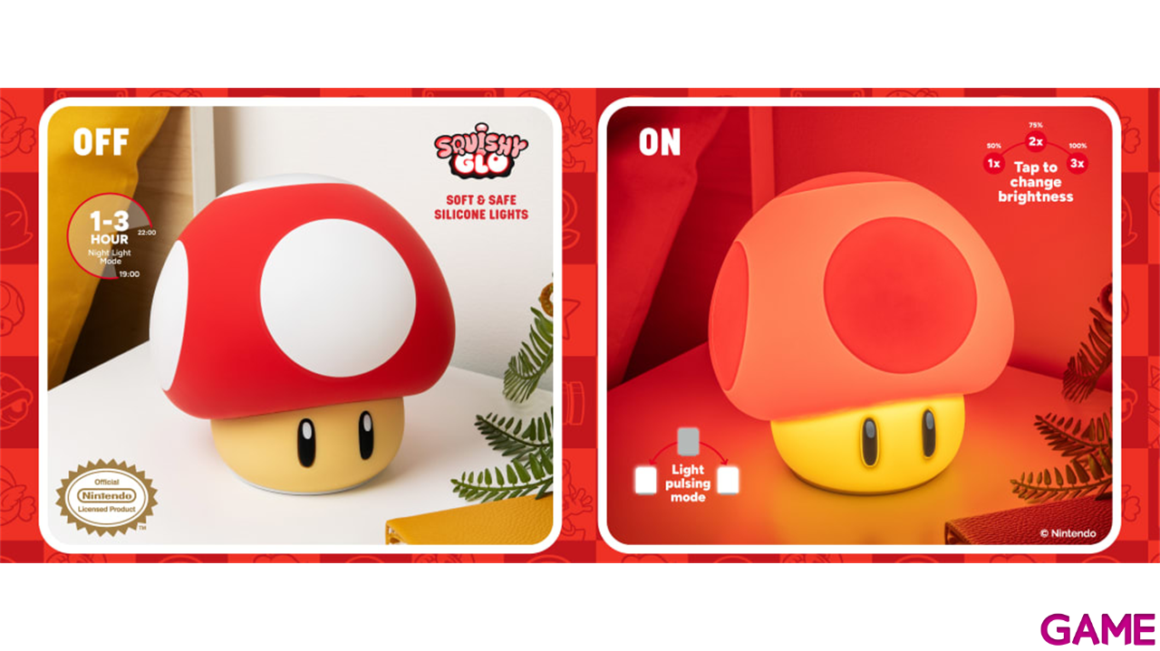Lámpara de silicona recargable Super Mario Mushroom SquishyGlo de 14,5 cm-2