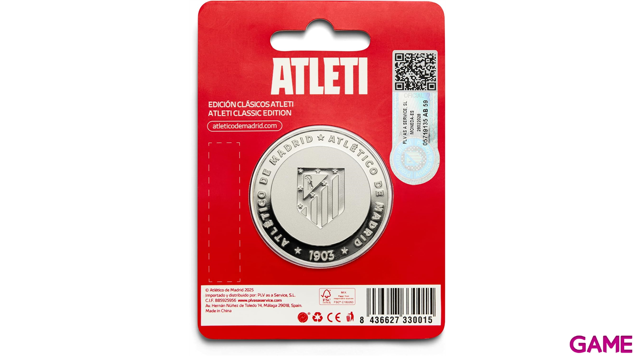 Moneda plateada Edición Atlético de Madrid especial con Escudo e inscripción ATLETI-1