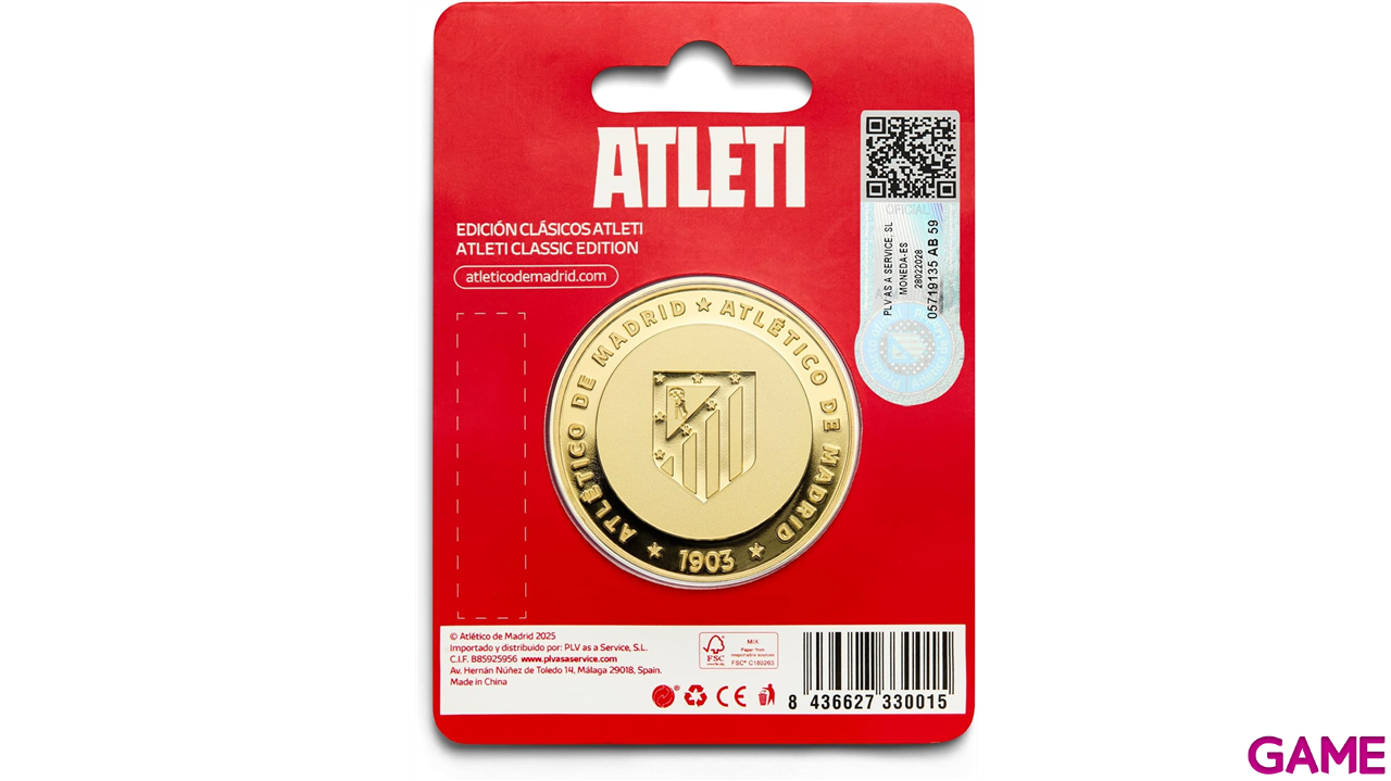 Moneda dorada Atlético de Madrid Edición especial con Escudo y año de su Fundación 