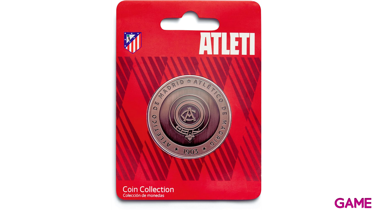 Moneda color Bronce Atlético de Madrid Edición especial con el Escudo Antiguo y Escudo Nuevo grabado-2