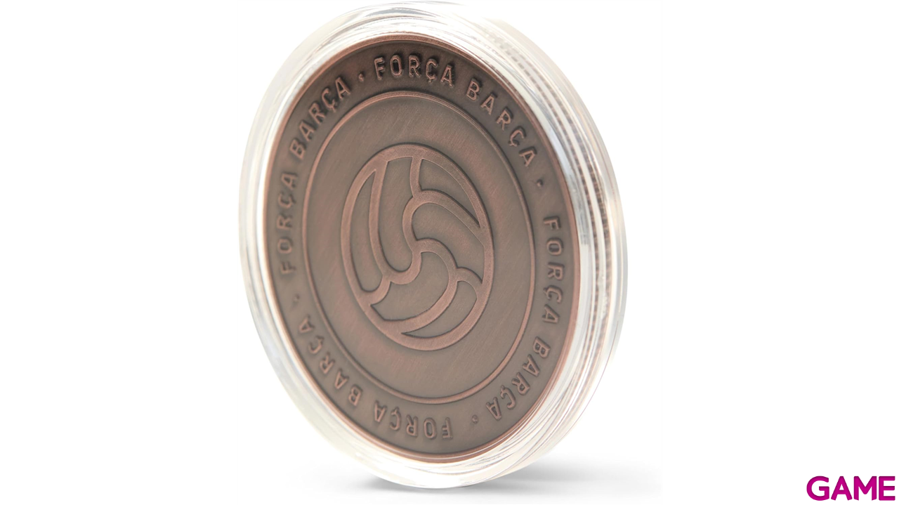 Moneda color cobre FC Barcelona Edición especial con Escudo y Grabado en Relieve balón con inscripción “Força Barça”-0