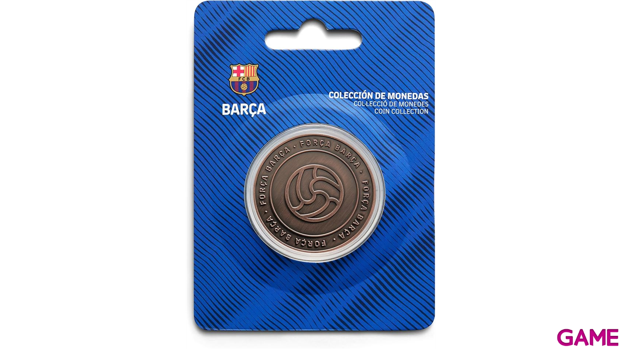 Moneda color cobre FC Barcelona Edición especial con Escudo y Grabado en Relieve balón con inscripción “Força Barça”-1