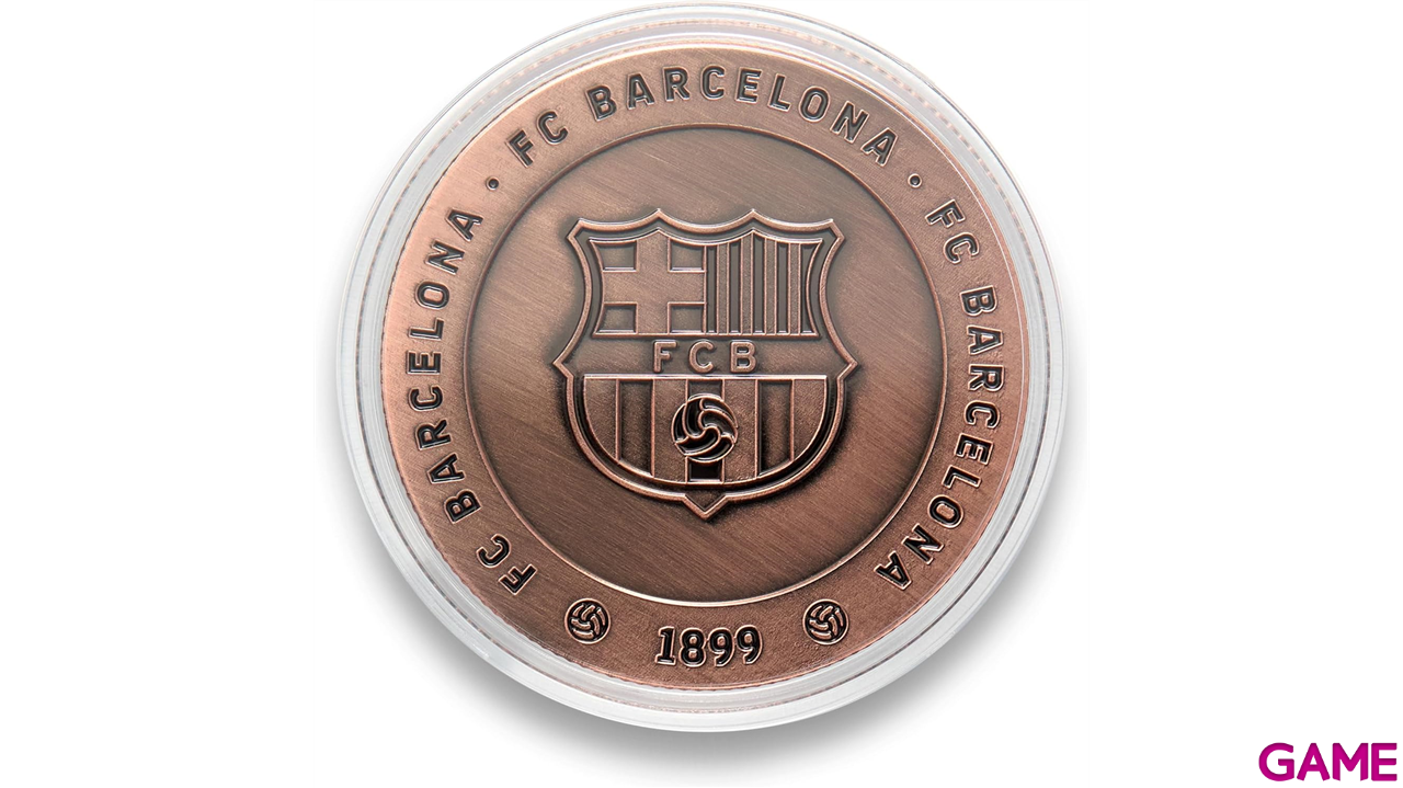 Moneda color cobre FC Barcelona Edición especial con Escudo y Grabado en Relieve balón con inscripción “Força Barça”-2