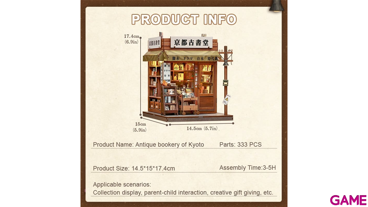 Maqueta Model Kit Miniature House Antique Bookery of Kyoto 18 x 15 cm-2