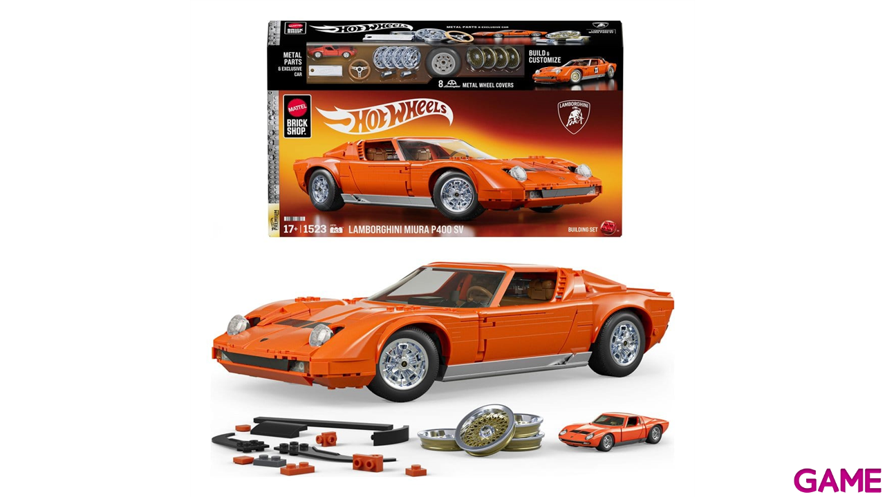Set de Construccion Hot Wheels Premium Mattel Brick Shop Building Set 1/12 Lamborghini Miura P400 SV-0
