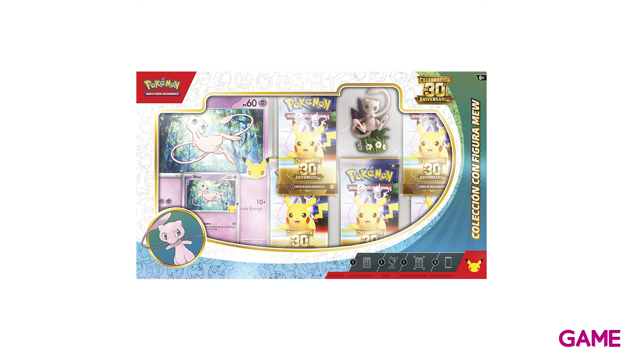 Pack de cartas Pokemon con figura Mew 30 Aniversario (Castellano)-1