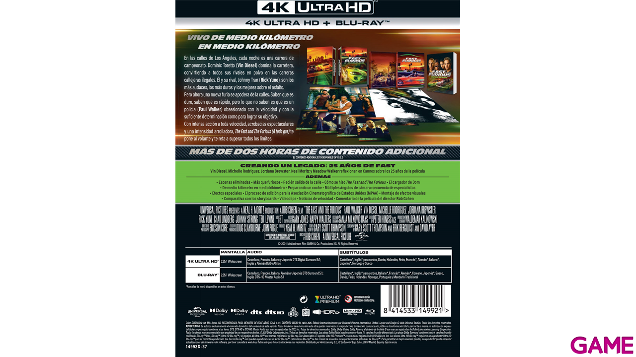 Fast & Furious 4K + BD Edición Steelbook UCE 25º Aniversario-1