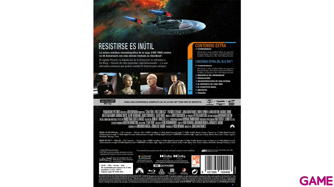 Star Trek VIII Primer Contacto 4K + BD Edición Steelbook 30th-2