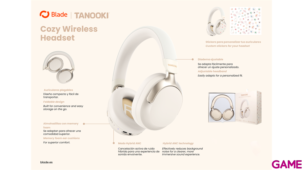 Auriculares Tanooki Cozy Wireless Headset-0