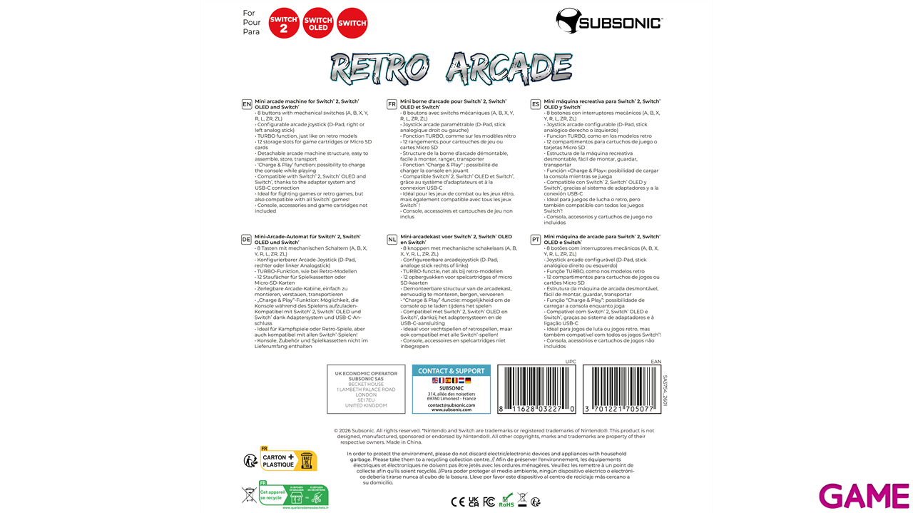 Adaptador Retro Arcade Subsonic para Switch 1 y 2-8