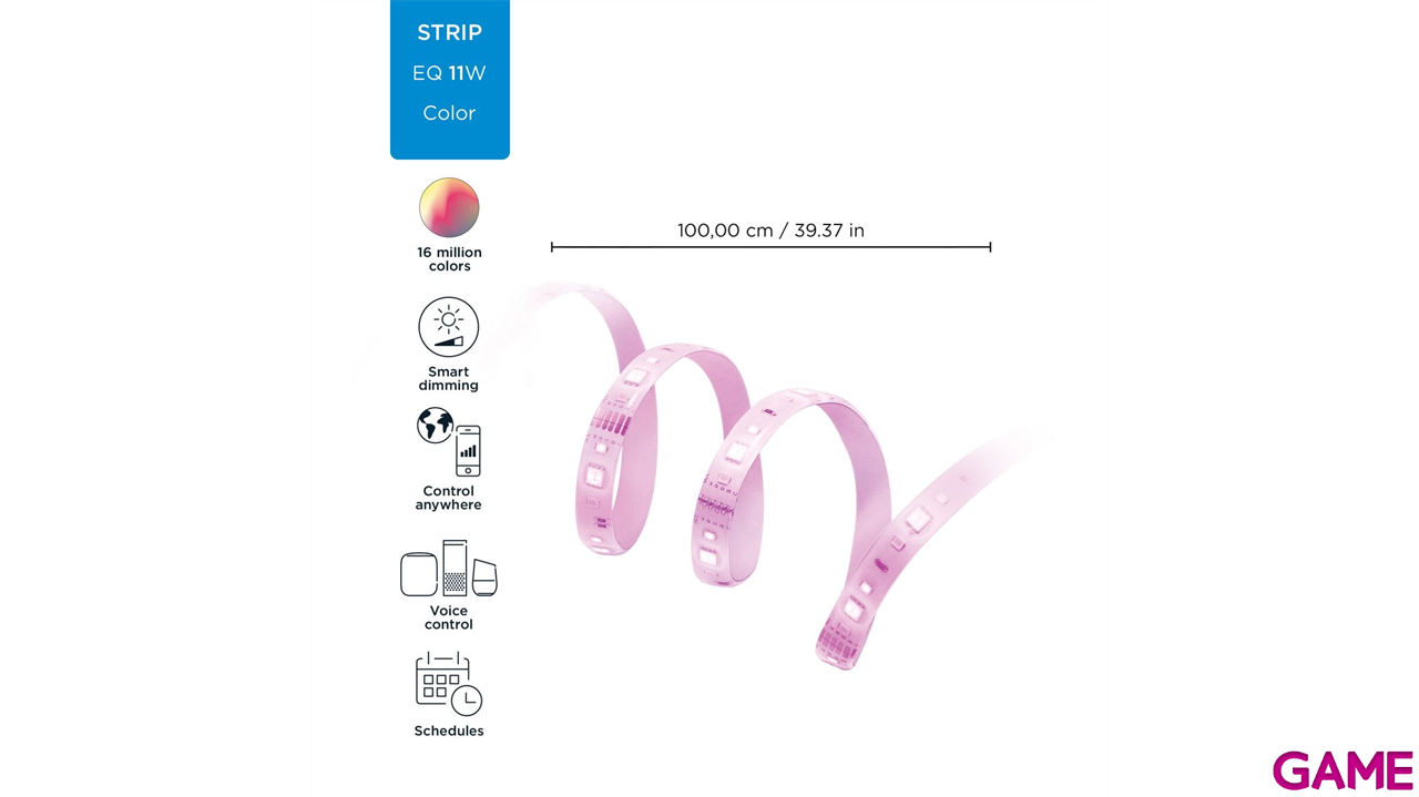 WiZ - Tira Led Inteligente, Extensión de 1m,RGB Wi-Fi y Bluetooth-1