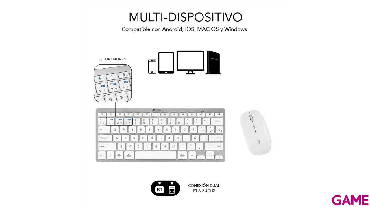 Subblim - Pack Teclado Spanish Layout + Raton Bluetooth  Compacto Plateado Blanco - Pack Perifericos-1