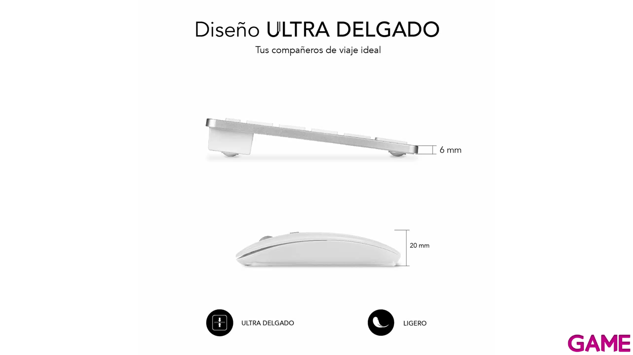 Subblim - Pack Teclado Spanish Layout + Raton Bluetooth  Compacto Plateado Blanco - Pack Perifericos-2