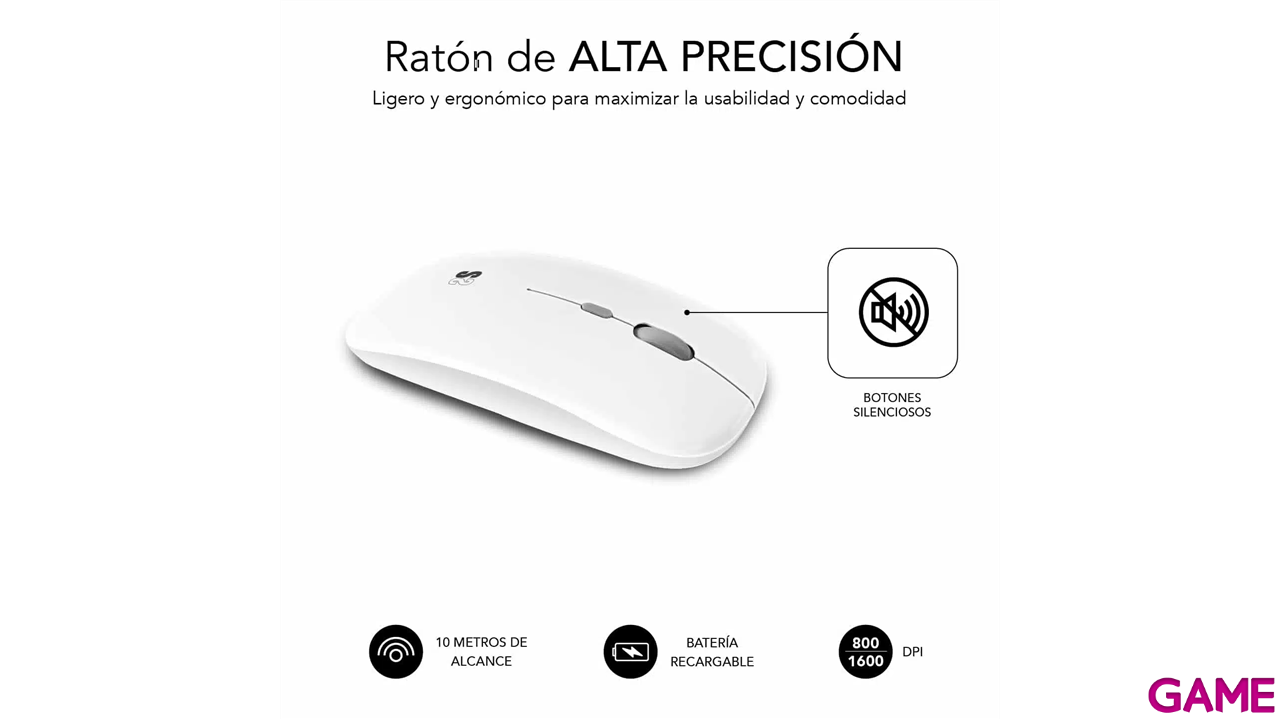 Subblim - Pack Teclado Spanish Layout + Raton Bluetooth  Compacto Plateado Blanco - Pack Perifericos-4