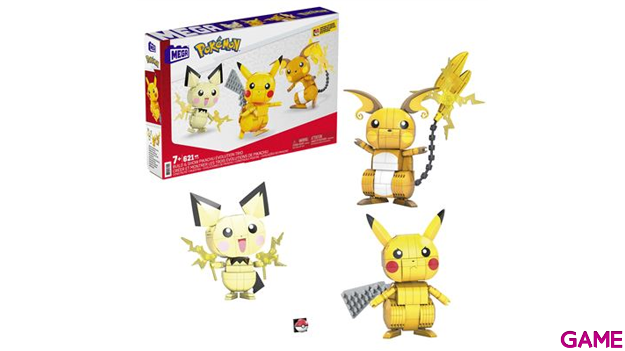 Figura MEGA Construx 3 Pokémon Rayo (Pichu, Pikachu y Raichu)-0
