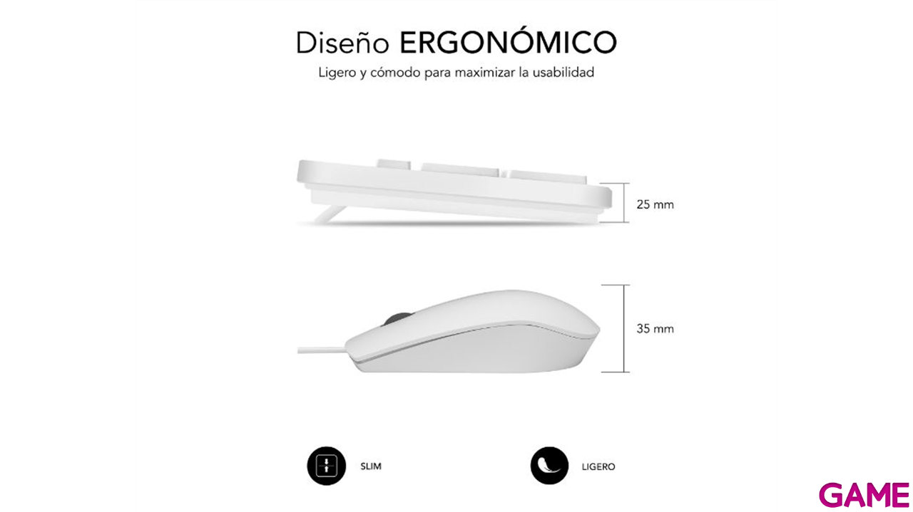 Subblim Combo Business Slim Silencioso USB Blanco - Combo-5