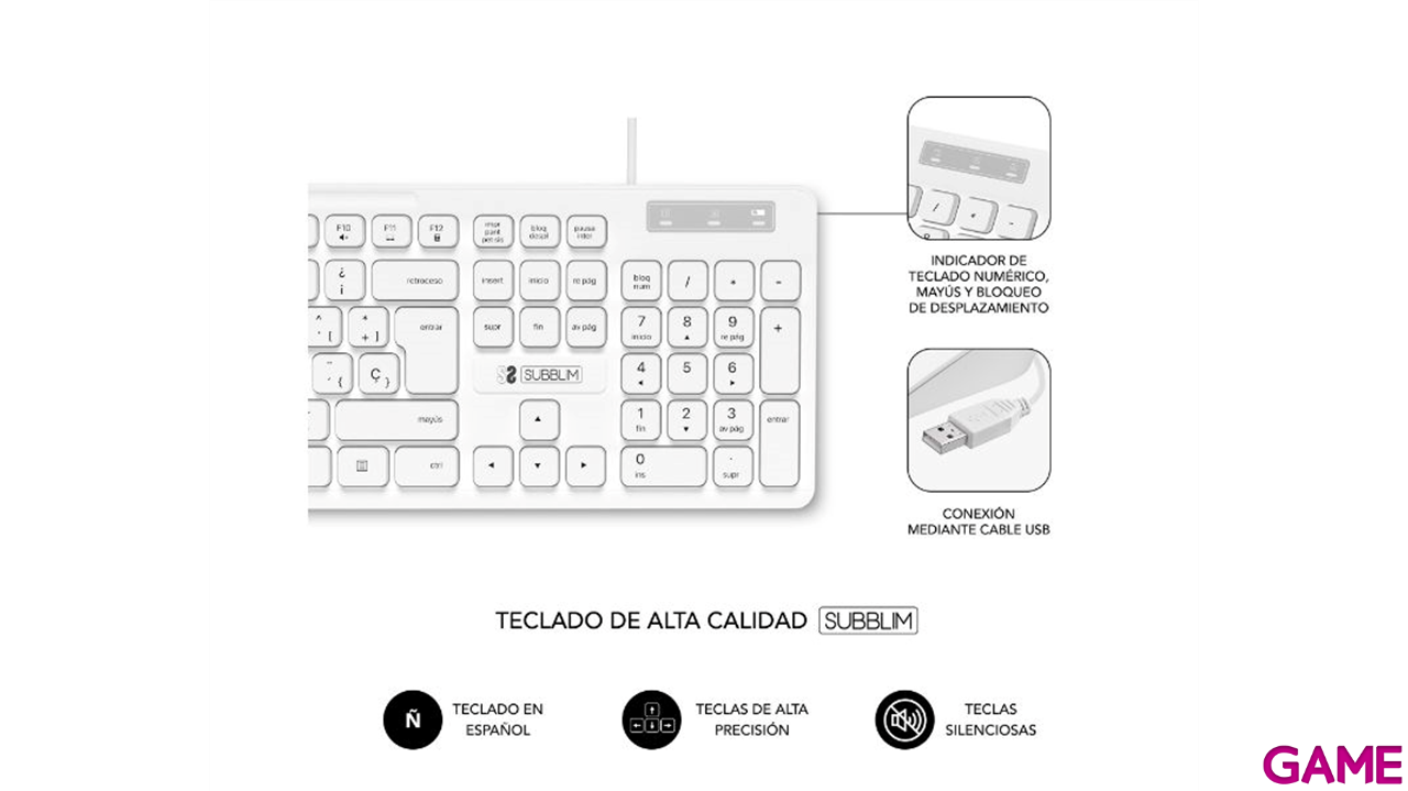 Subblim Combo Business Slim Silencioso USB Blanco - Combo-7