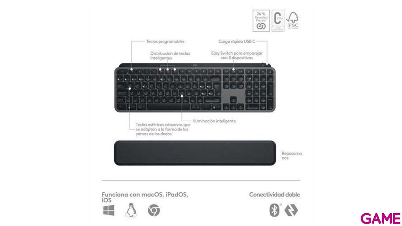 Logitech MX Keys S Combo teclado Ratón incluido RF Wireless + Bluetooth Grafito-1