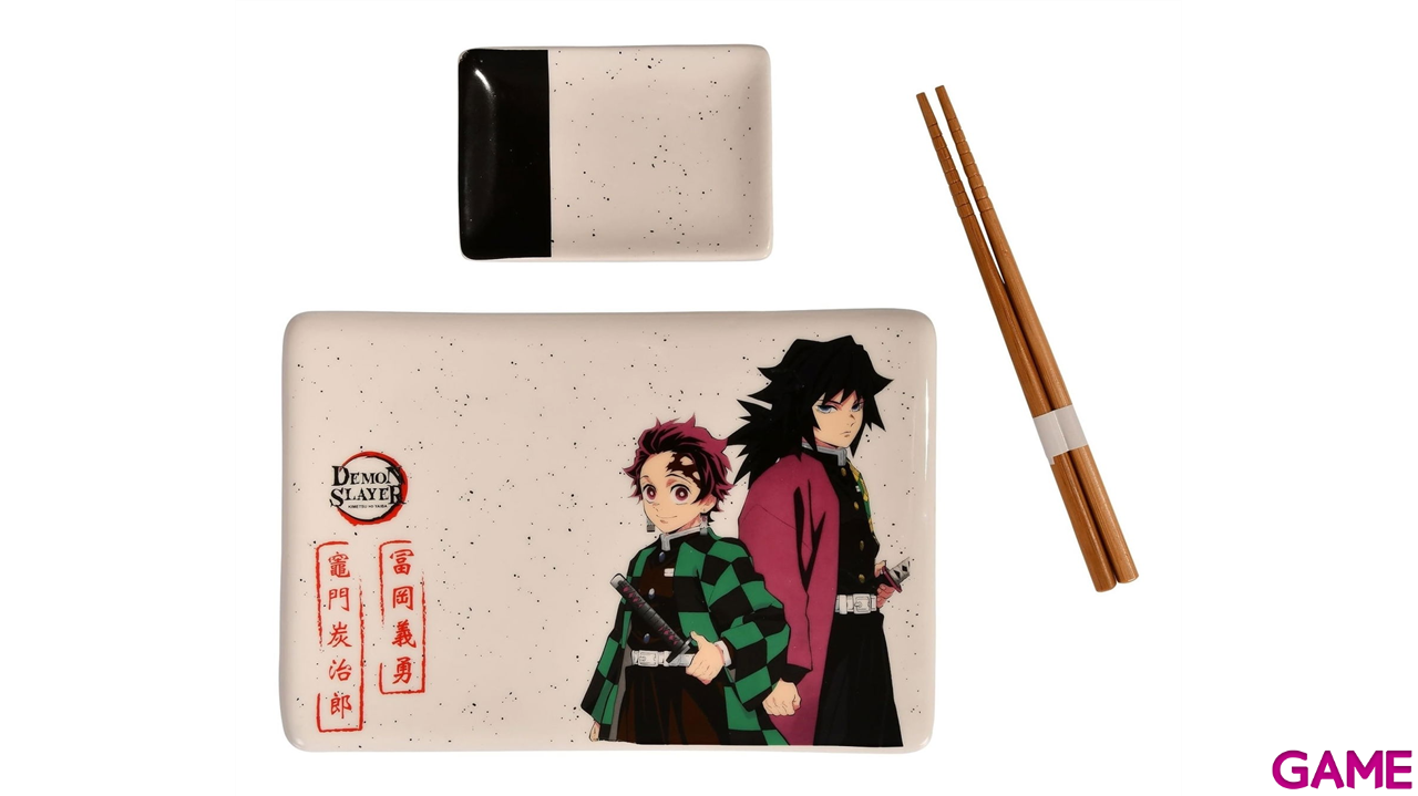 Set de ceramica con palillos para Sushi Demon Slayer Tanjiro & Giyu-1