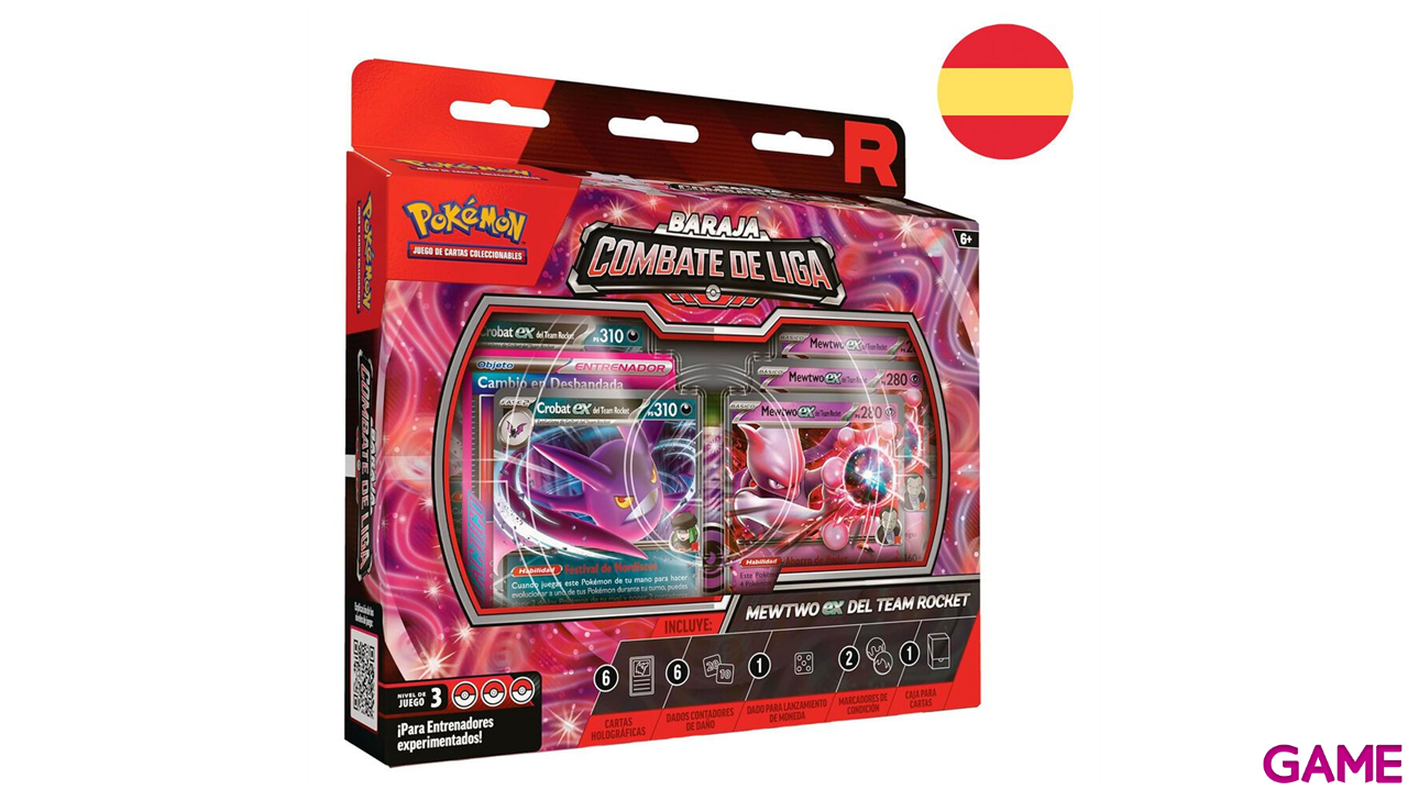 Blister cartas League Battle Deck Team Rockets Mewtwo Ex Pokémon Español-0