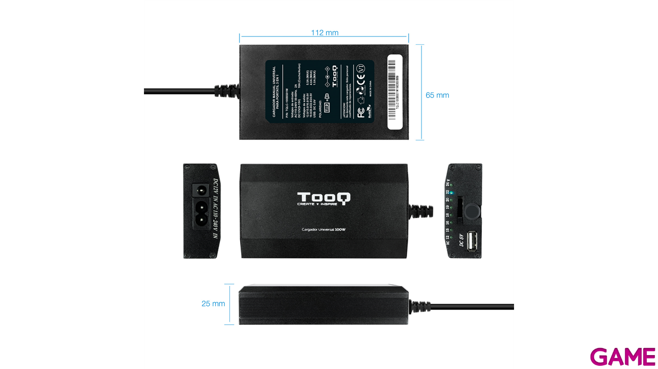 TooQ CARGADOR UNIVERSAL PORTATIL TQLC-100BS01M 100W 3 EN 1 USB-1