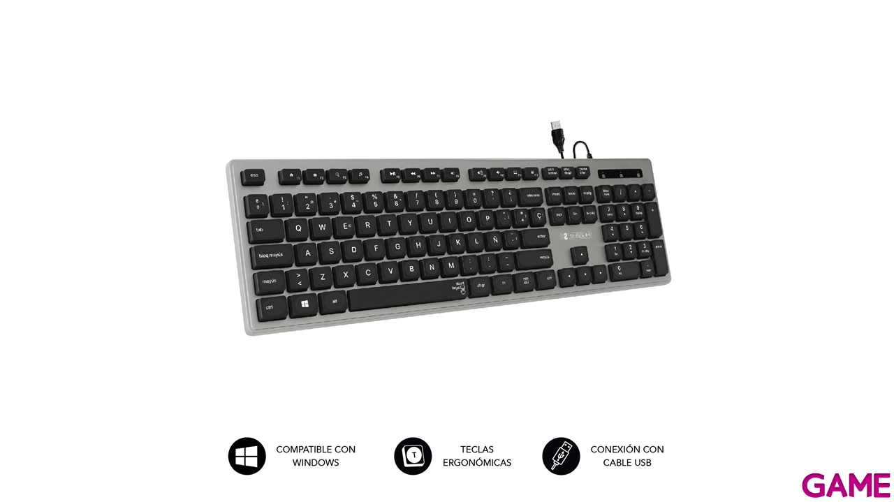 Subblim Ergonómico con cable USB Plano Silencioso Gris/Negro Ergo - Teclado-3