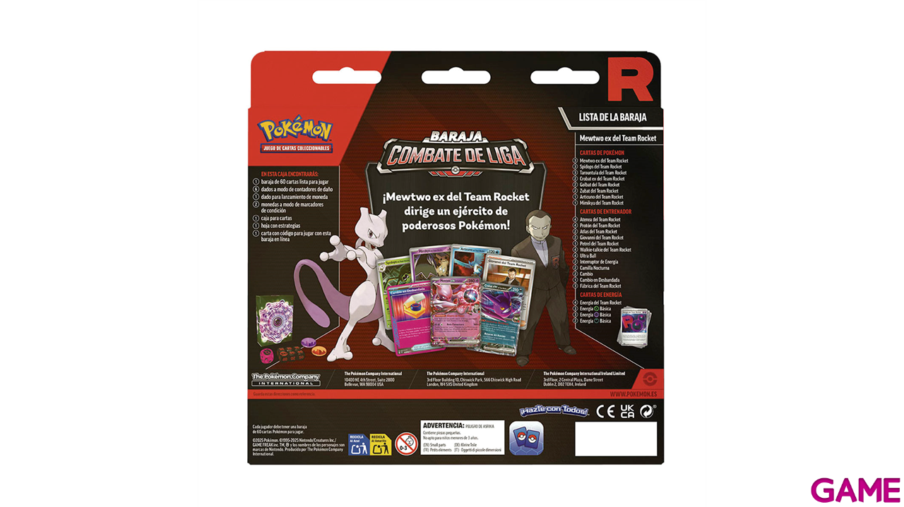 Baraja de cartas Pokémon Mewtwo Ex Team Rocket - Español - TCG-0