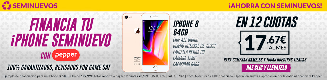 Financia tu iPhone 8 por 20.17€/mes en GAME.es