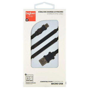 Cable plano de carga + sincro 1m Micro USB negro Big Ben