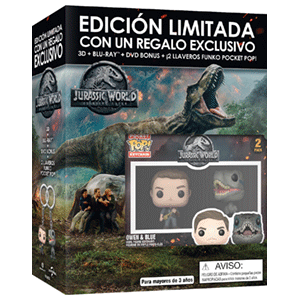 Jurassic World El Reino Caído - 3D + 2D + DVD Bonus + 2 Llaveros Funko