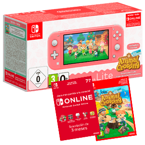 Nintendo Switch Lite Coral + Animal Crossing + 3 Meses Nintendo Online