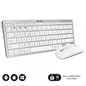 Subblim - Pack Teclado Spanish Layout + Raton Bluetooth  Compacto Plateado Blanco - Pack Perifericos