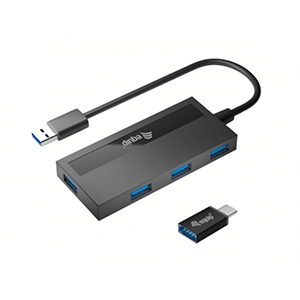 EQUIP Hub USB 3.0 - 4 puertos - incluye adaptador USB-C - Hub USB