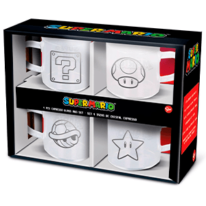 Set 4 Tazas de Café Cristal Super Mario para Merchandising en GAME.es