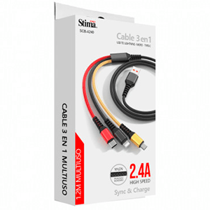 Cable Stima 3en1 (USB-A a USB-C, Micro y Lightning) 2.4A