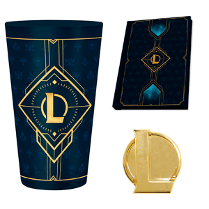 Caja Regalo Vaso XXL + Pin + Libreta. League of Legends: Hextech Logo
