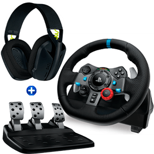 Logitech G29 Driving Force + Auriculares G435 PC - PS5 - PS4 - PS3 - Licencia PlayStation - Volante