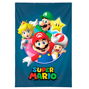 Póster Tela Mario Nintendo 125 X 85 Cm Con Ojales Metálicos