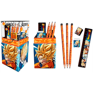 Lapicero Dragon Ball con 3 lapices + regla + goma + borrador